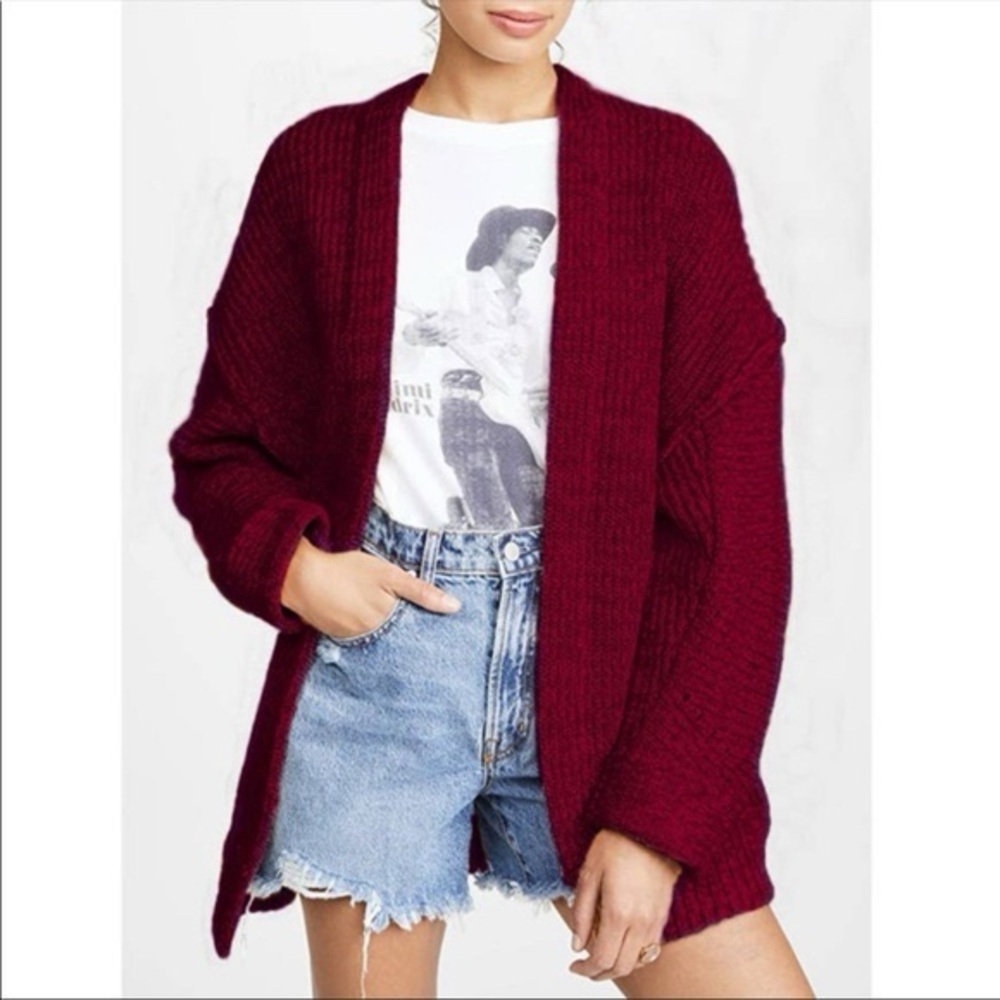 Free People Cozy Burgundy Open-Front Sweater high hopes- fall vibes
